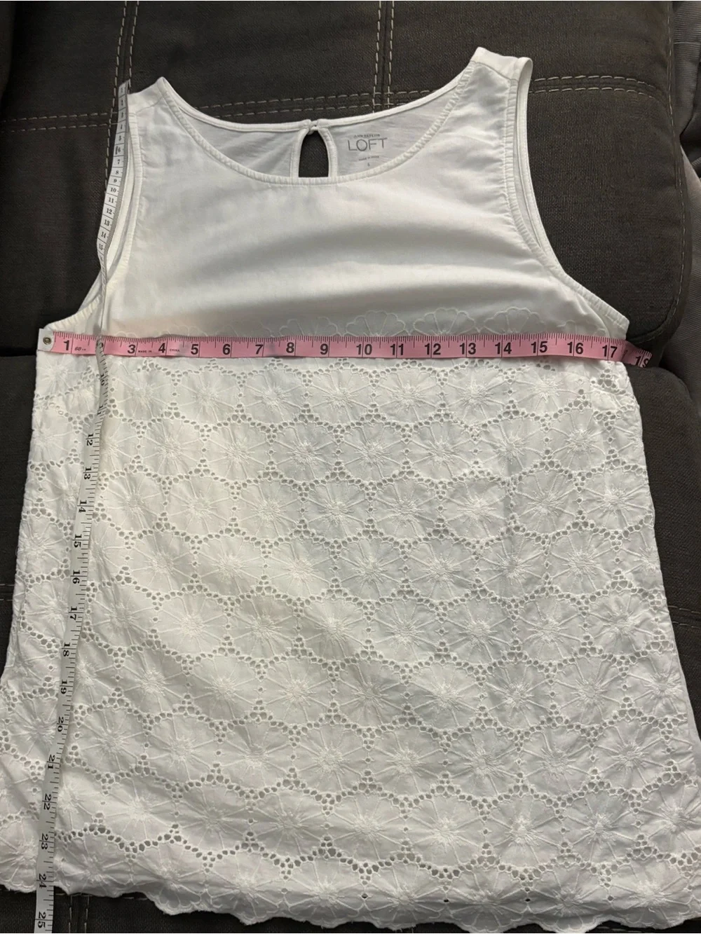 LOFT White Floral Eyelet Scoop Neck Sleeveless Cotton Top - Picture 11 of 11